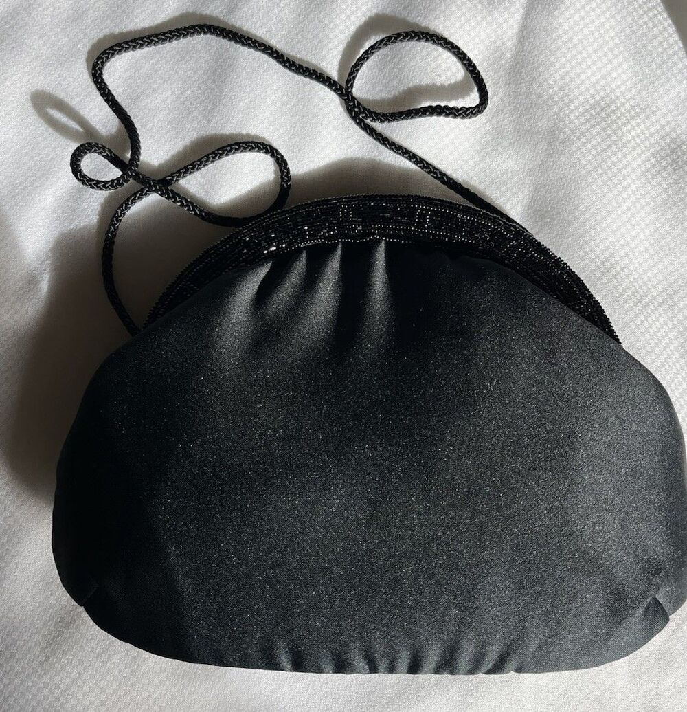 Black Embellished Beaded Clutch/ Crossbody Purse